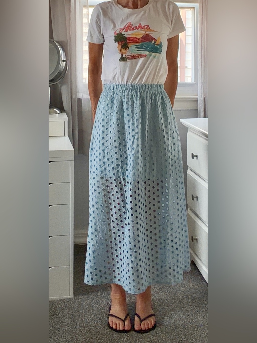 Light Blue Eyelet Maxi Skirt